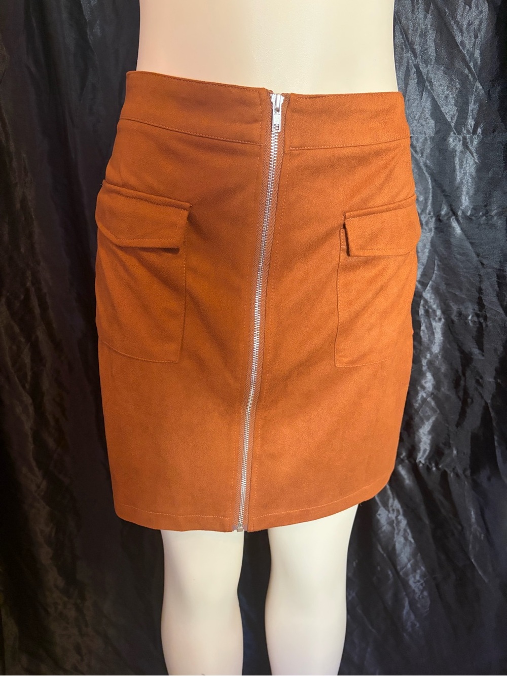 SHEIN Zip-Front Mini Skirt in Rust